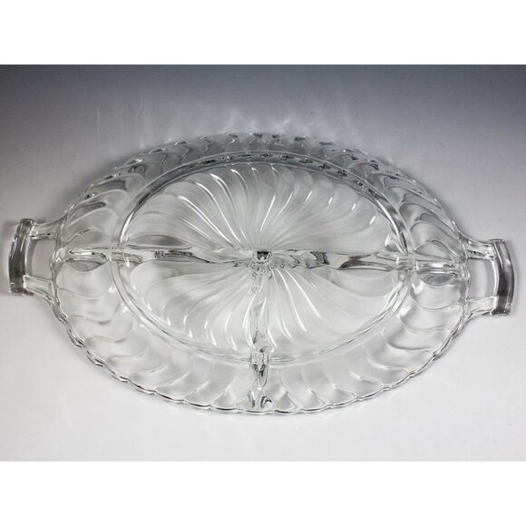Fostoria Colony 3-Part Divided Relish Dish 13" Clear Swirl Pattern 2412 - Picture 3 of 6